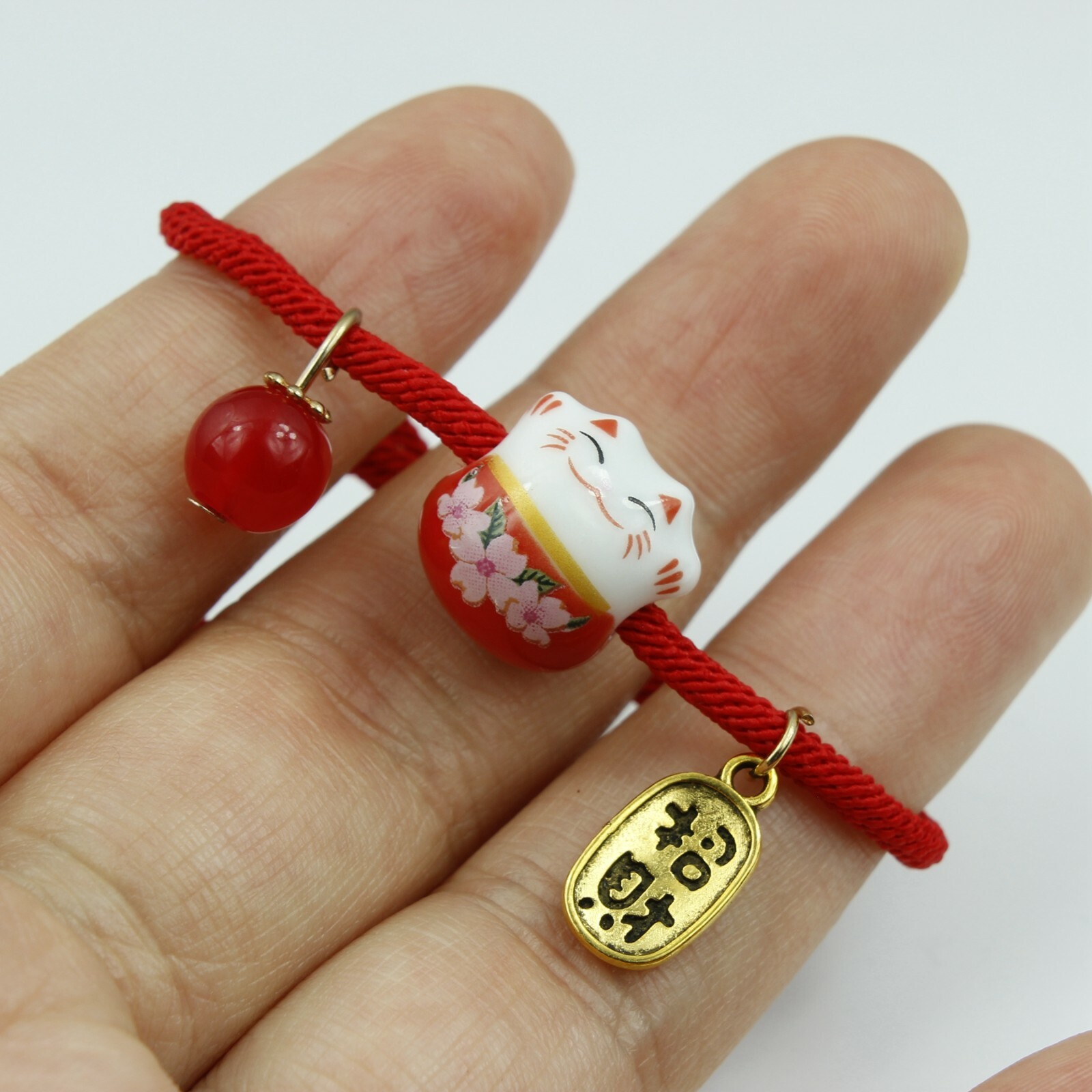 Girl/Women Cute Lucky Cat Improve Wealth Adjust Red Rope Hand Bracelet