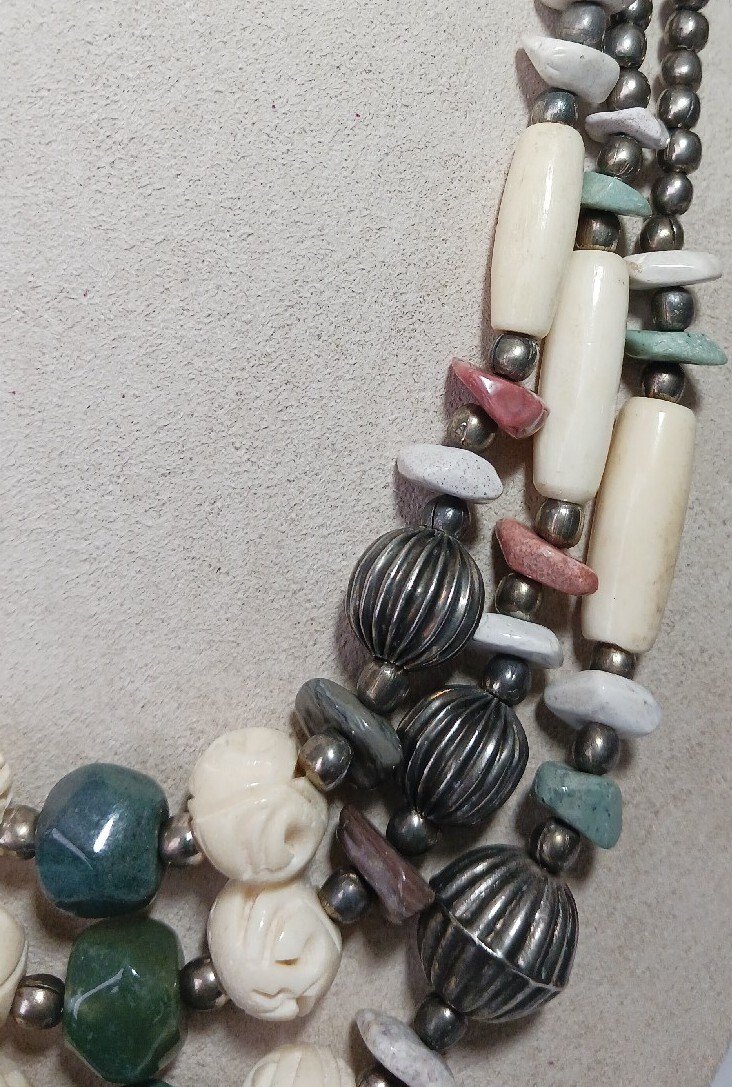 Black, Whit, Earth Colors Stones Beaded 3 Layer Necklace Statement (5130)