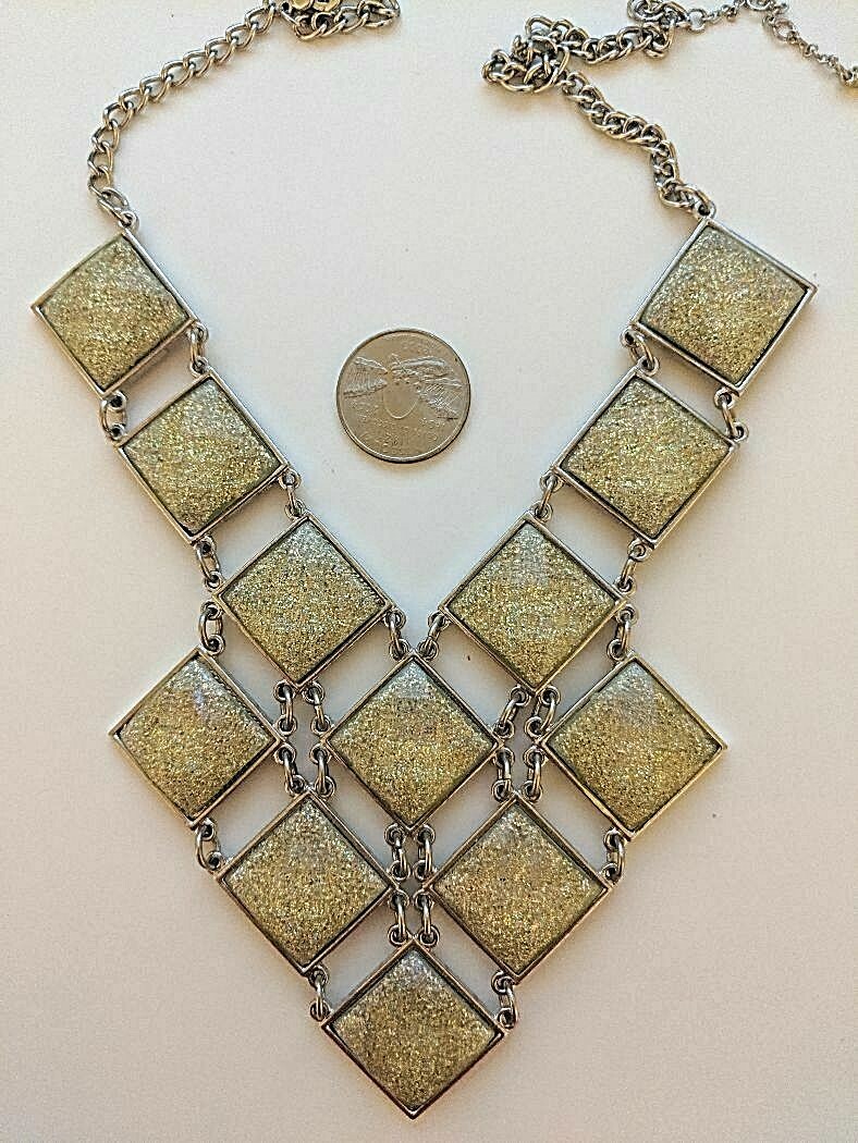Multi Color Sparkle 12-Diamond Shapes in Graduated Bold Bib Necklace