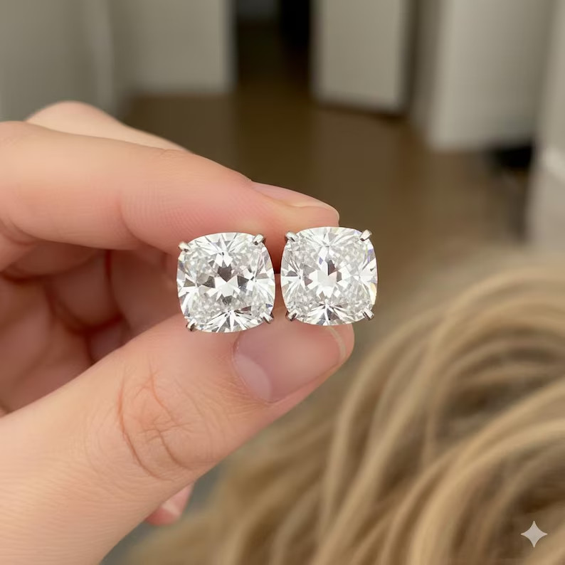 2Ct Cushion Cut Simulated Diamond Women Solitary Earrings 14k White Gold Plated