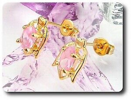 Earrings Pink Sapphire 0 3/32×0 9/32in Gold Plated 18 K&n