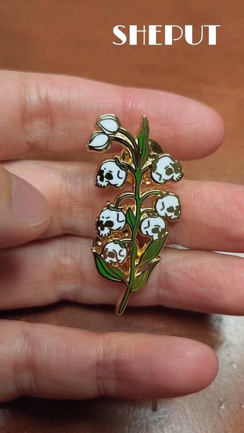 Skull Lily of the Valley Enamel Pin Flower Badge Brooch for Backpacks Coats Hats