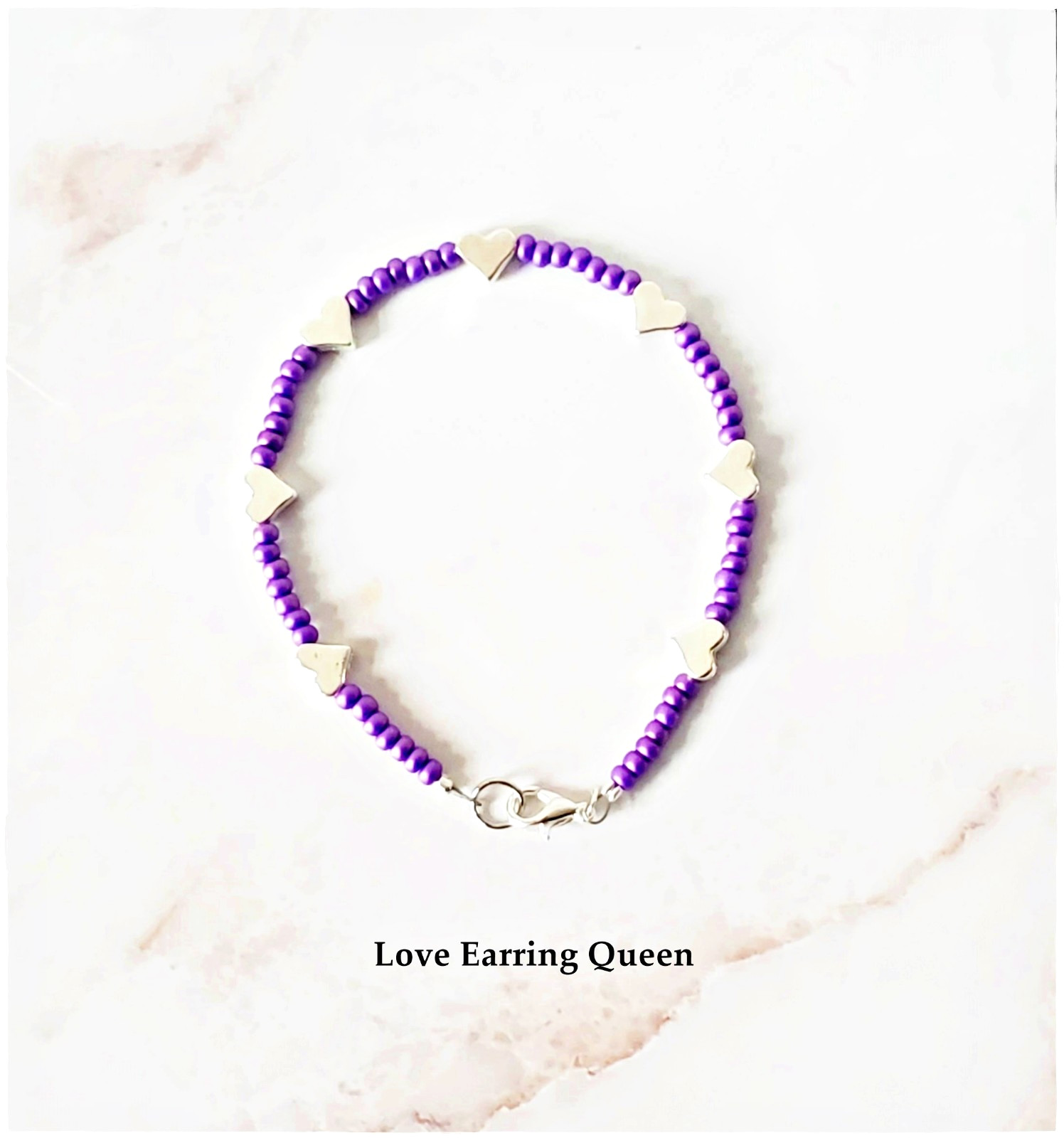 Colorful Seed Bead Silver Heart Bracelet Elegant Preppy Stackable Bracelets