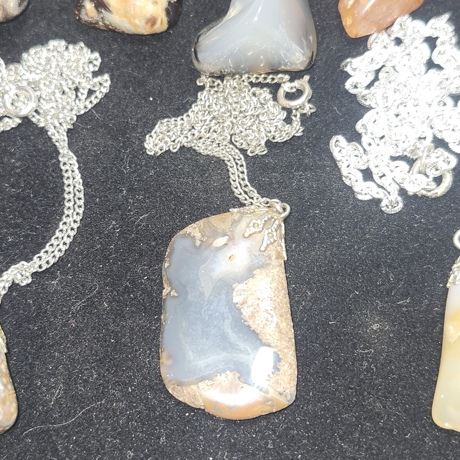 Lot Of 14 Mixed Polished Stone Small Charm Pendants Some W/ Chains Tiger Eye