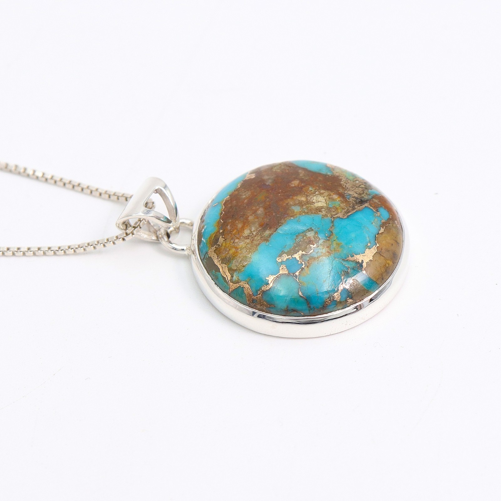 25MM Round Boulder Turquoise Necklace 925 Silver Pendant Gift for Women