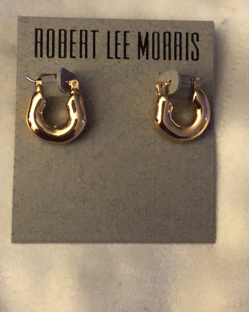 Robert Lee Morris Polished Gold Tone Chunky C-Shaped Small Hoop Earrings NWT