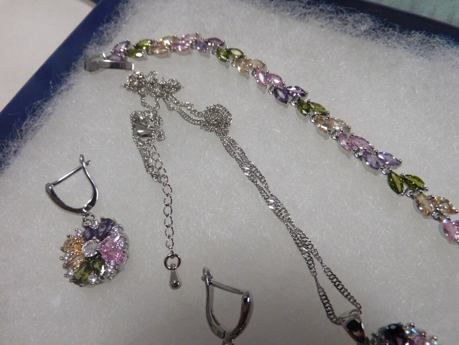 New 5 Piece Necklace Earrings Bracelet Ring Multi-Color Zircons 925 Wedding Set
