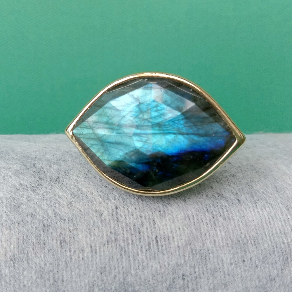 7.5″ Marquise Labradorite Finger Ring Adjustable Gold Plated Wedding Jewelry