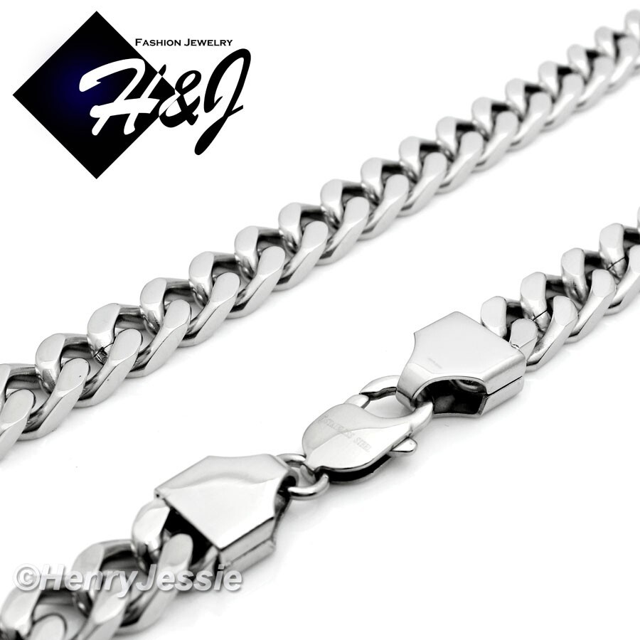 36″MEN Stainless Steel 9mm Silver Cuban Curb Chain BIG ICY CZ Cross Pendant*IP20