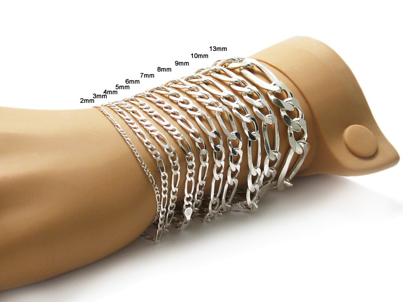 925 Sterling Silver Figaro Link Chain Bracelet (All Widths and Lengths)