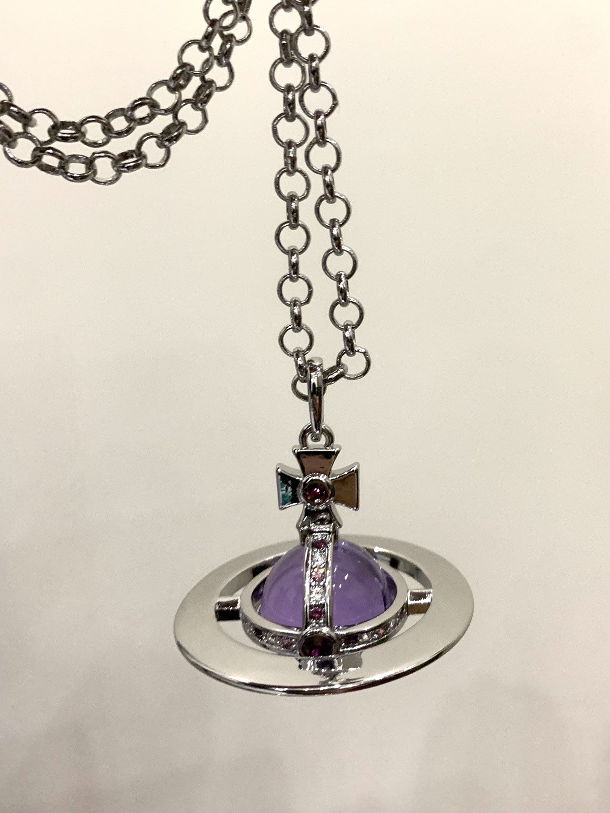 Vivienne Westwood Large Purple Orb Necklace Gunmetal Pendant MSTV