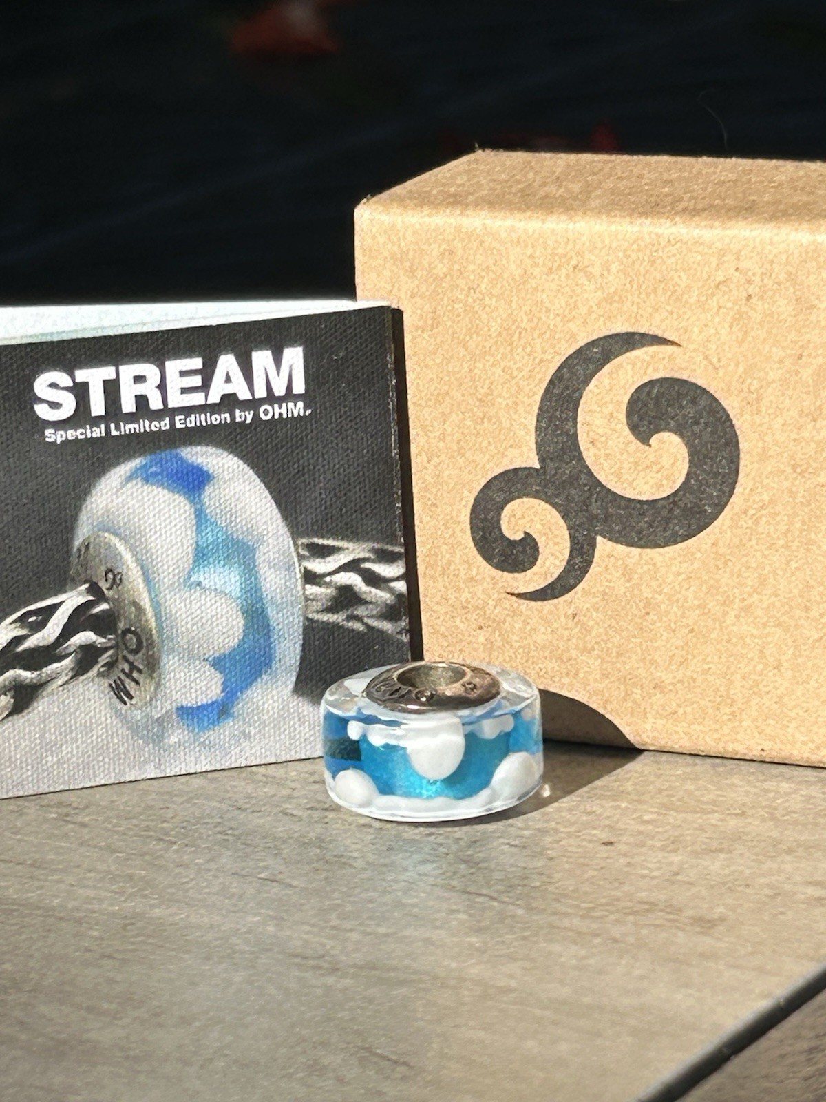 OHM Beads- Stream BeadLimited Edition Blue/White Cloud Glass – set of 2 beads