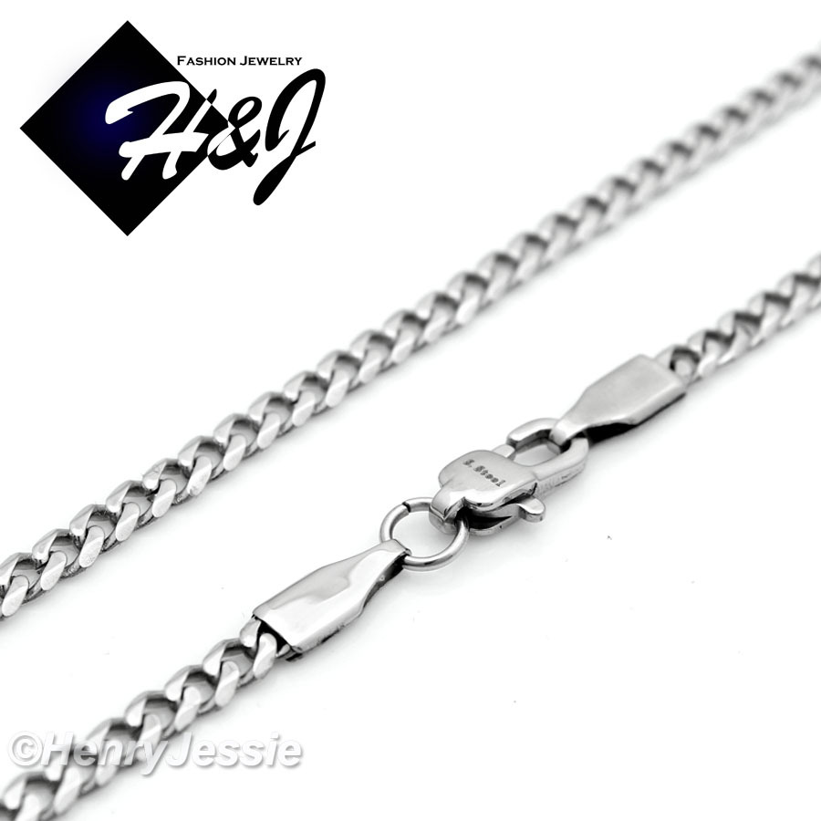 16-36″MEN WOMEN Stainless Steel 3mm Silver Miami Cuban Curb Link Chain Necklace