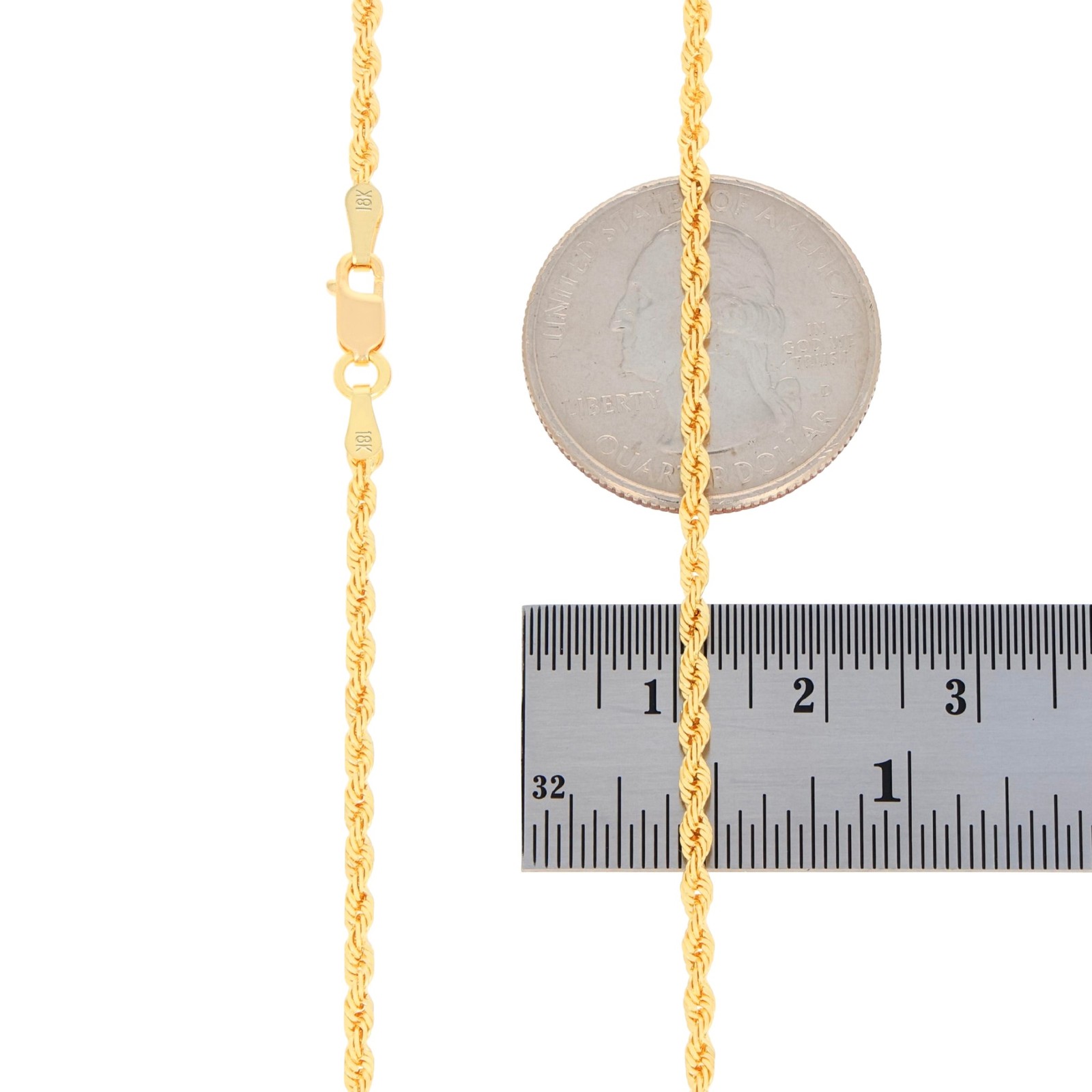 18k Yellow Gold 2mm Diamond Cut Rope Chain Italian Necklace Mens Womens 16″-26″