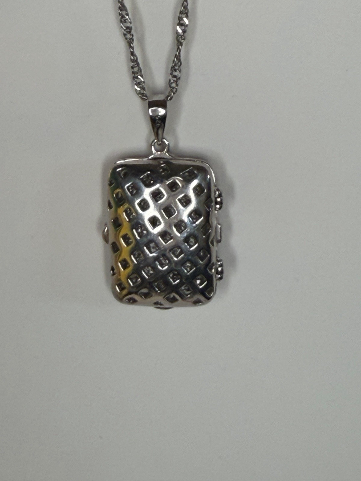 925 Sterling Silver rectangle locket pendant with 16in 18K GP Silver Rope Chain