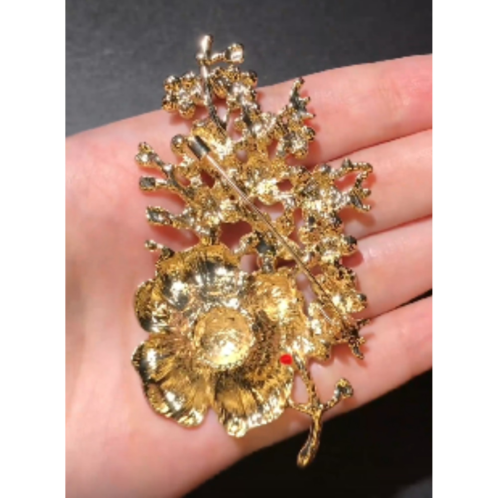 Beautiful Poppy Flowers Brooch Pin – Rhinestone Enamel Jewelry Gift USA