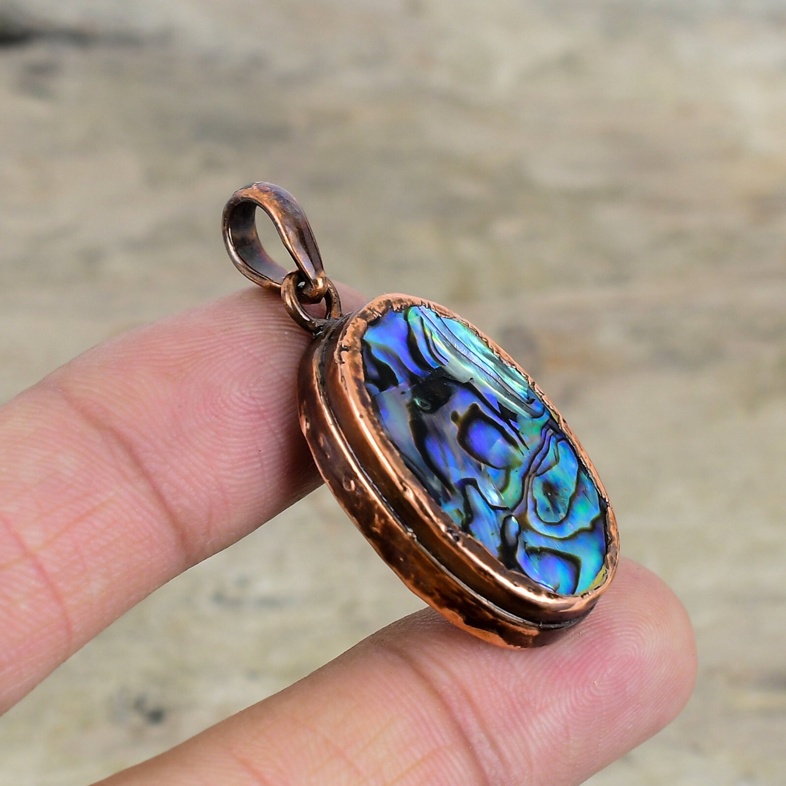 Abalone Shell Gemstone Jewelry Copper Electroformed Pendant For Women 1.77″