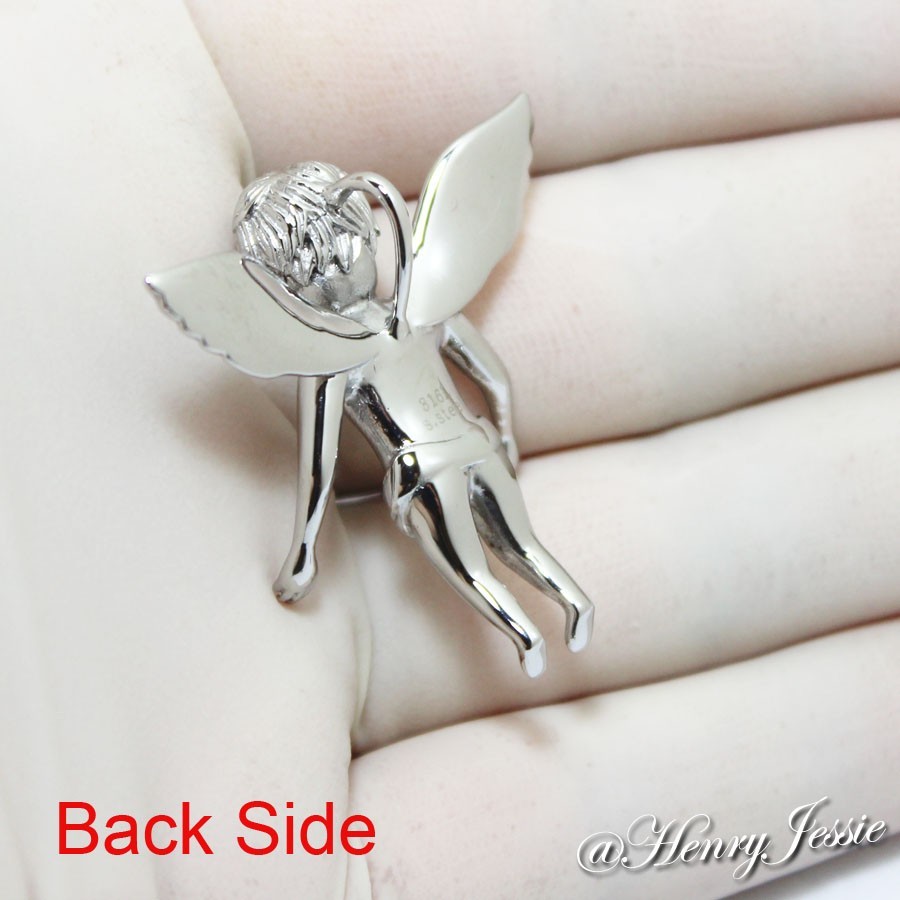 18-32″MEN Stainless Steel 2mm Silver Box Link Chain Little ANGEL 3D Pendant*P48