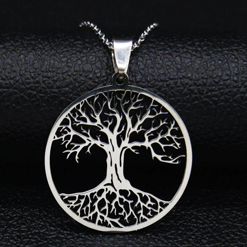 Tree of Life Stainless Steel Pendant Chain Necklace Silver Gold Color Women Men