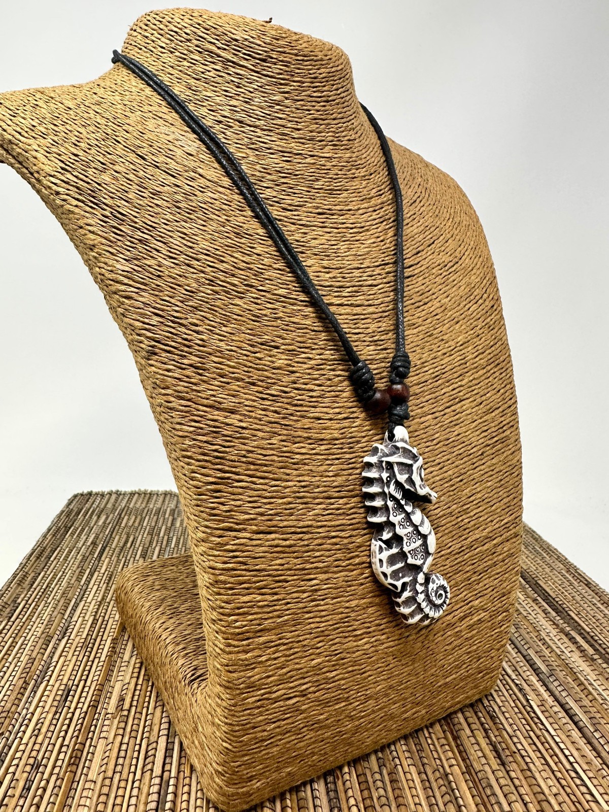 White Seahorse Necklace Adjustable 18-36 Unisex Sea Life Pendant Ocean Beach