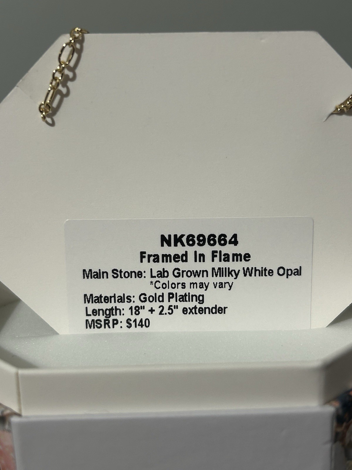 BP Gold Plated Lab GrownMilky White Opal CZ Framed in Flame – Necklace