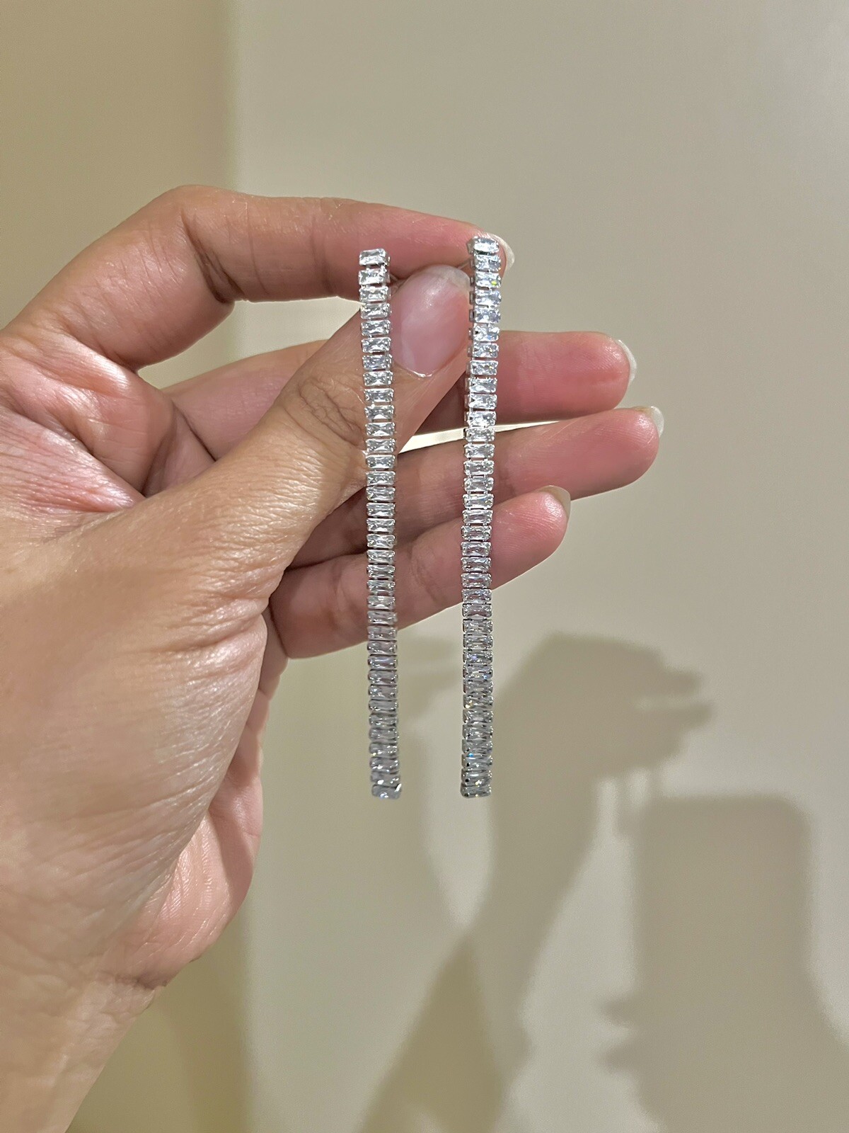 Very Long Silver Earrings Clear White Crystal Extra Long Earrings Rhinestone