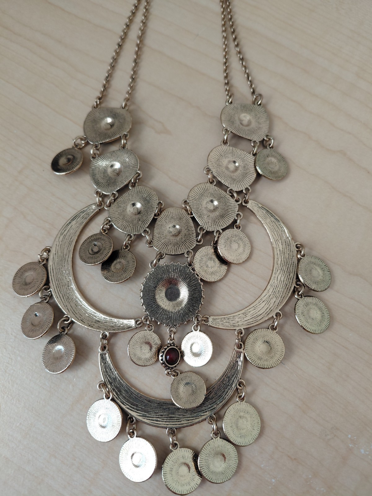 Bohemian Style Statement Necklace_ Gold Tone _ Very Good Used Condition
