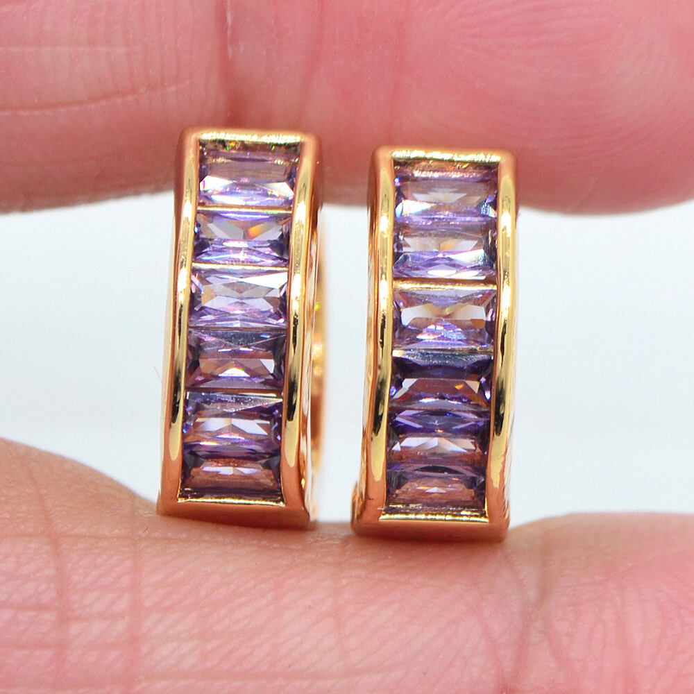 18K Yellow Gold Filled Women Green Mystic Topaz Hoop Huggie Earrings Jewelry