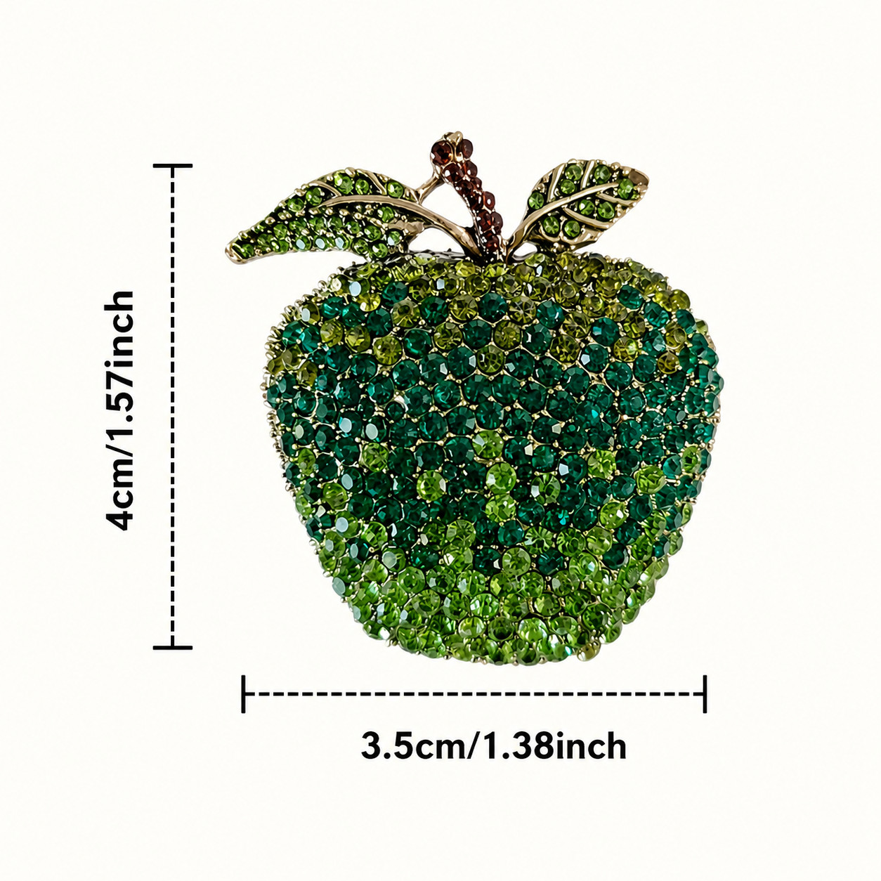 Green Apple Rhinestone Crystal Brooch Pin Gold Tone Fashion Jewelry
