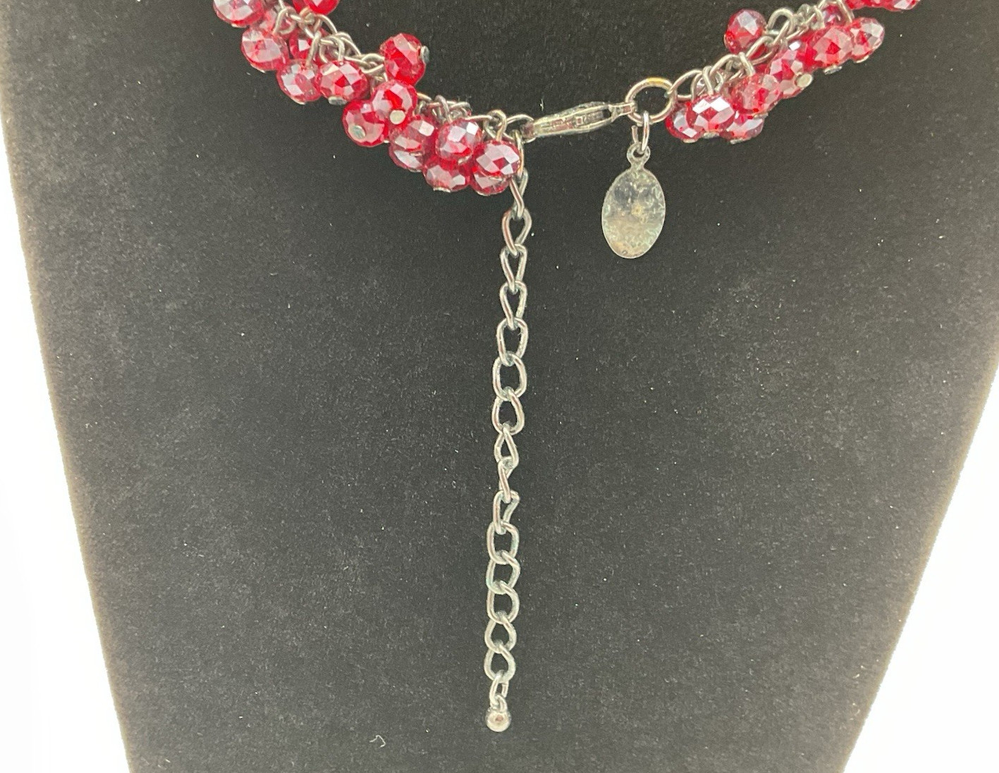 White House Black Market Cherry Red Crystal Beaded Necklace 20″ And Earrings