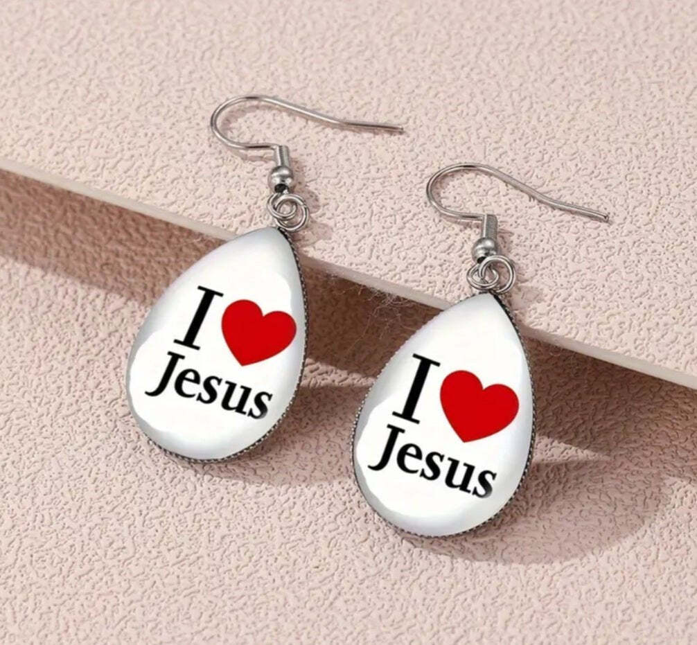 1 Pair “I Love Jesus” Teardrop Earrings