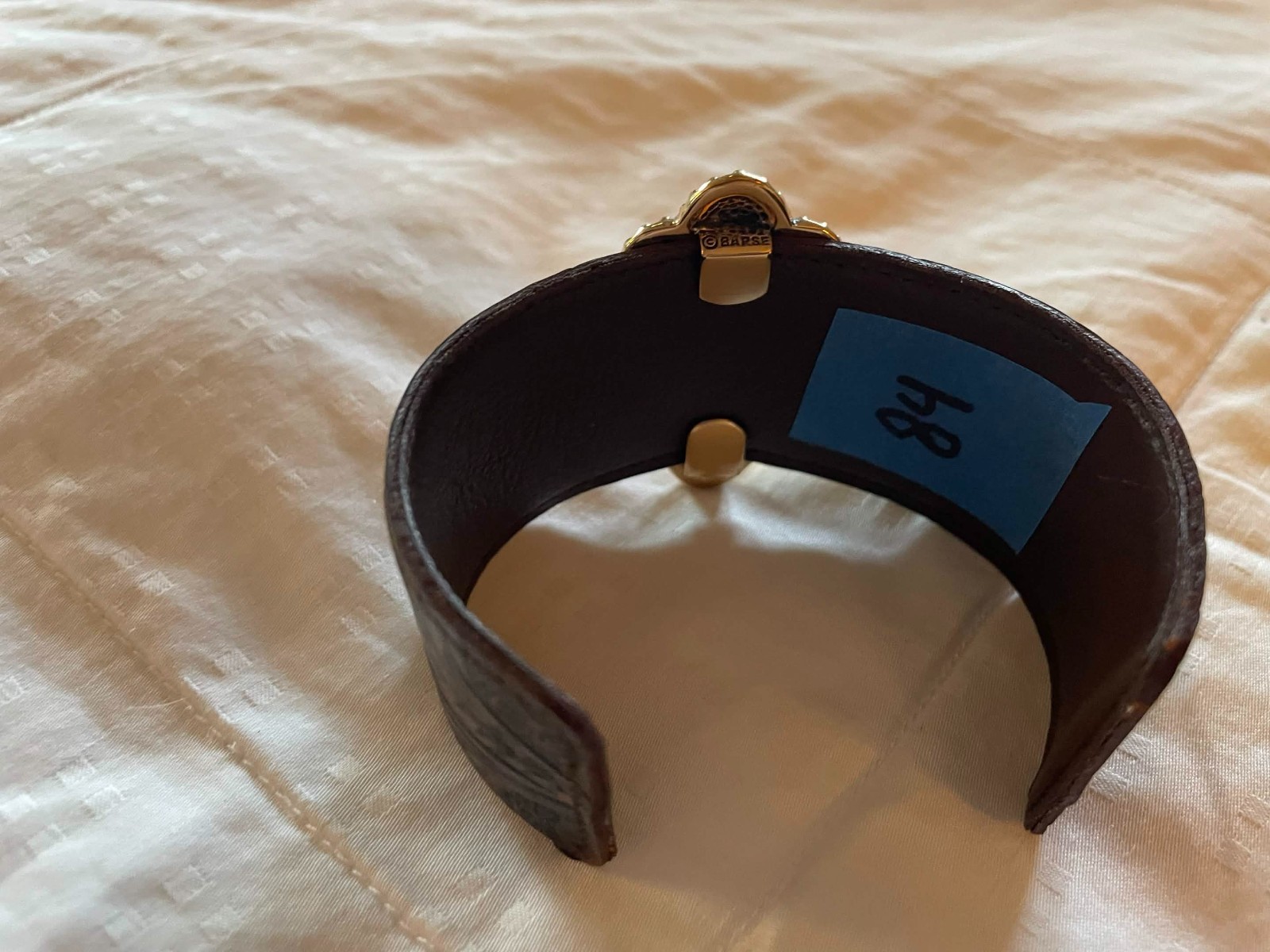 Barse Thailand, turquoise leather womens bracelet vintage gold tone