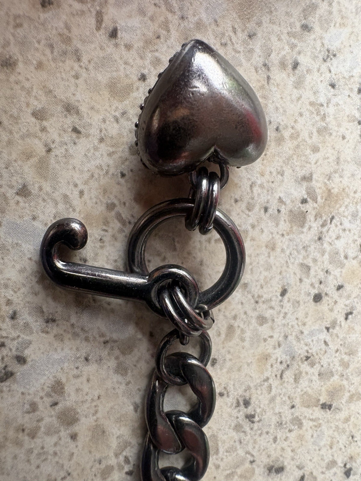 Juicy Couture Signed Curb Link Toggle Bracelet Heart Charm Crystal