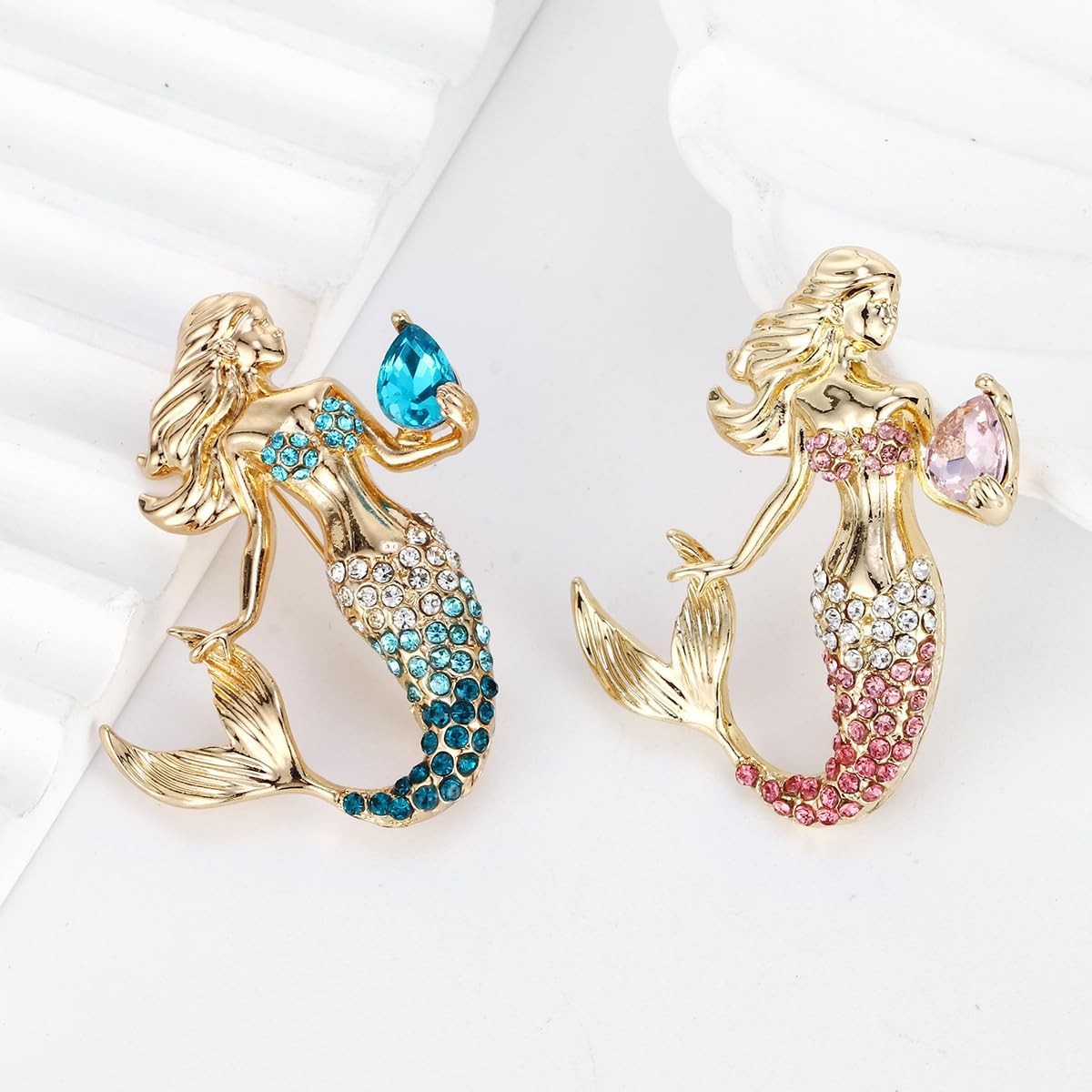 Fish Tail Mermaid Brooch Zinc Alloy Gold Plated Crystals Pins for Charms Gifts