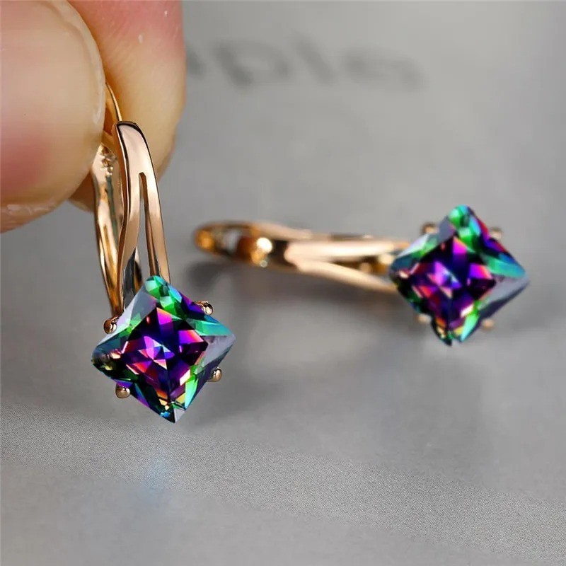 Champagne Zircon Hoop Earrings Rose Gold Color Crystal Wedding Jewelry