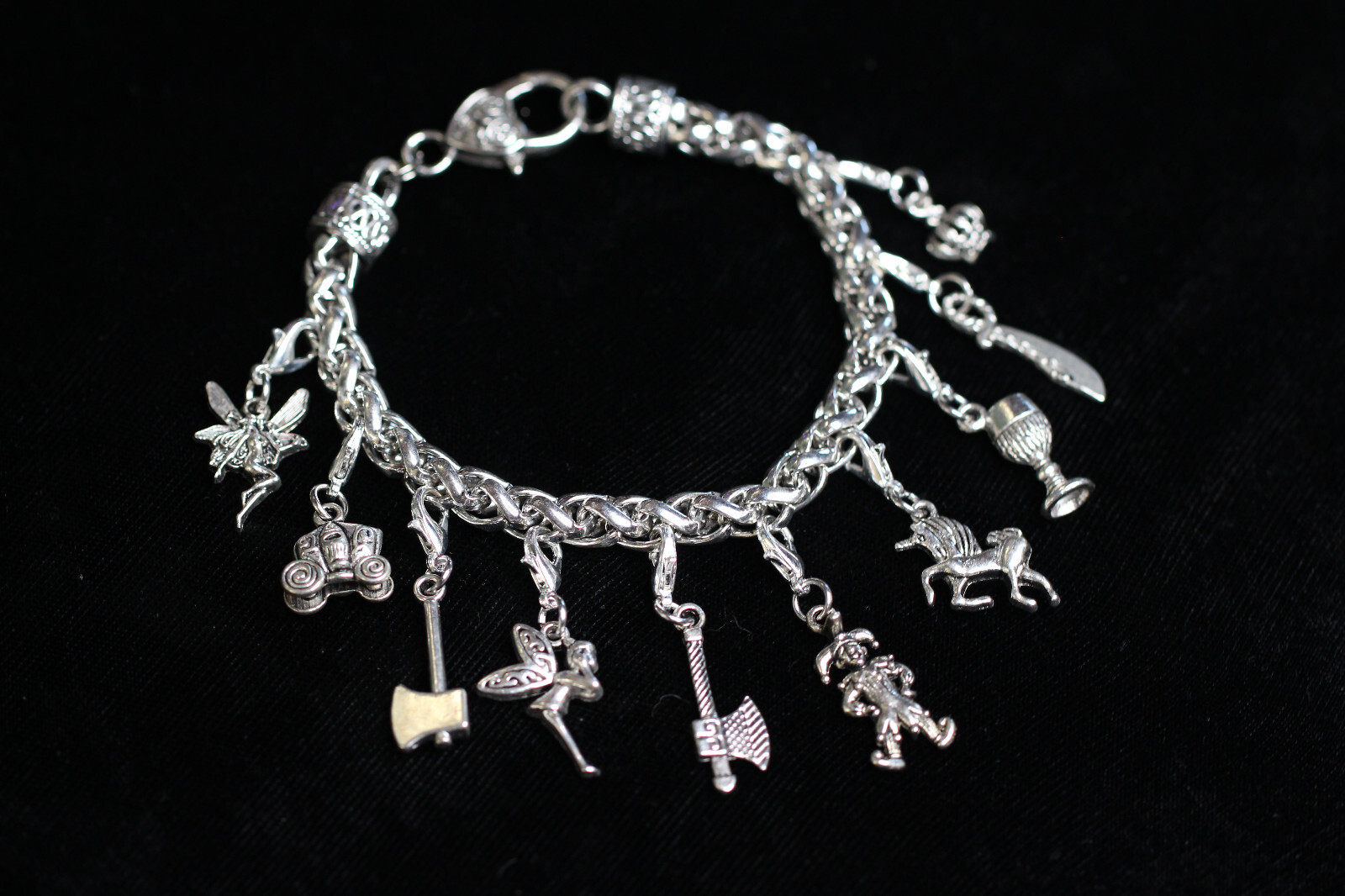 Fantasy Fairytale Charm Bracelet Silver Pewter Charms 8″ Interchangeable