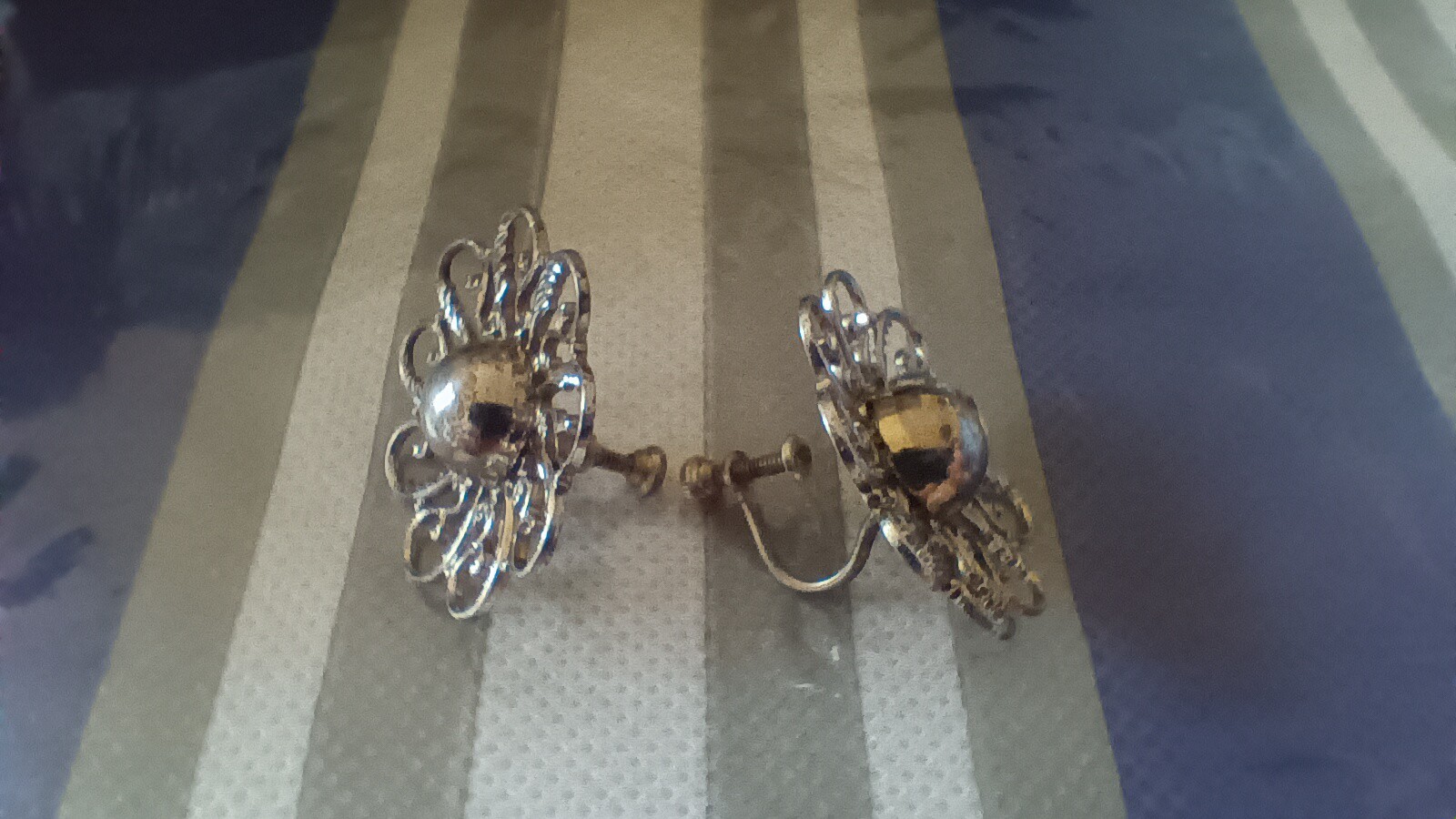 Vintage Sterling Silver Flower Filigree Stud Earrings Pair, Screw Back, No Stone