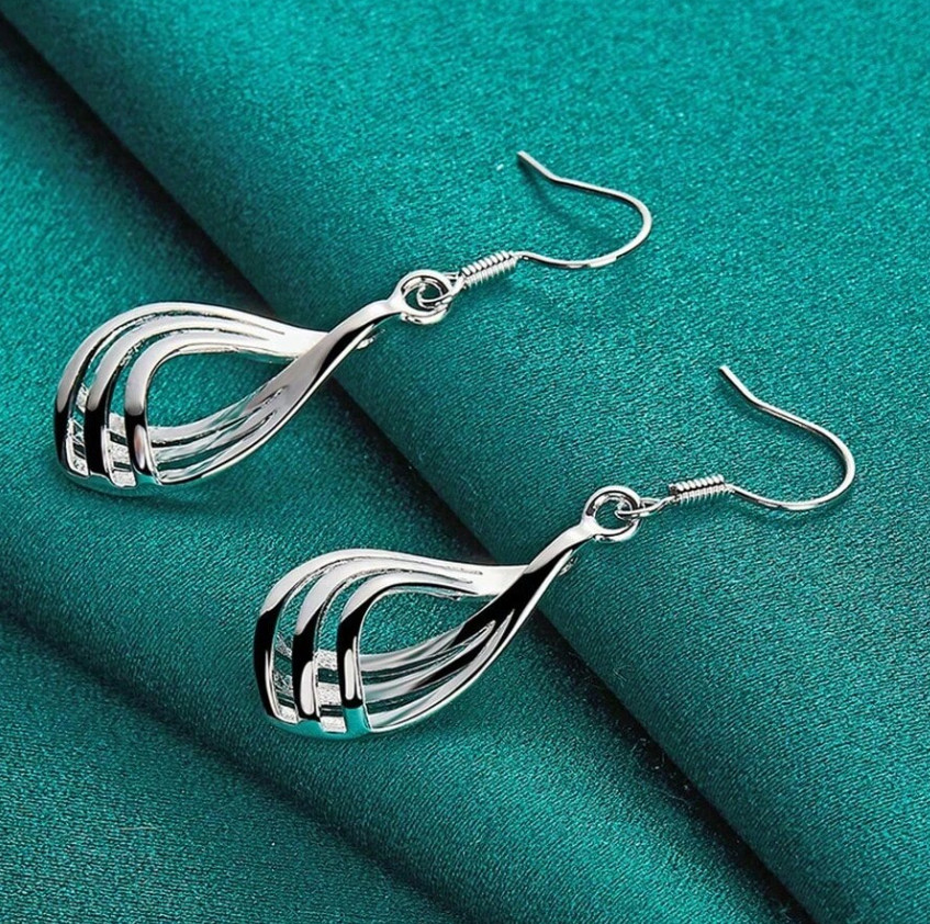 1 pair sterling silver wavy drop earrings – elegant twist charm for women – NEW