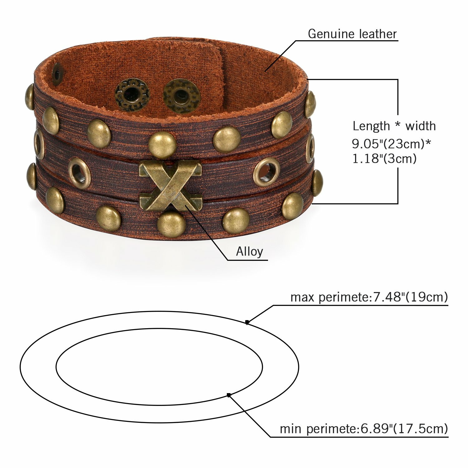Men’s Punk Biker Gothic Heavy Wide Leather Belt Wrap Bangle Bracelet Wristband