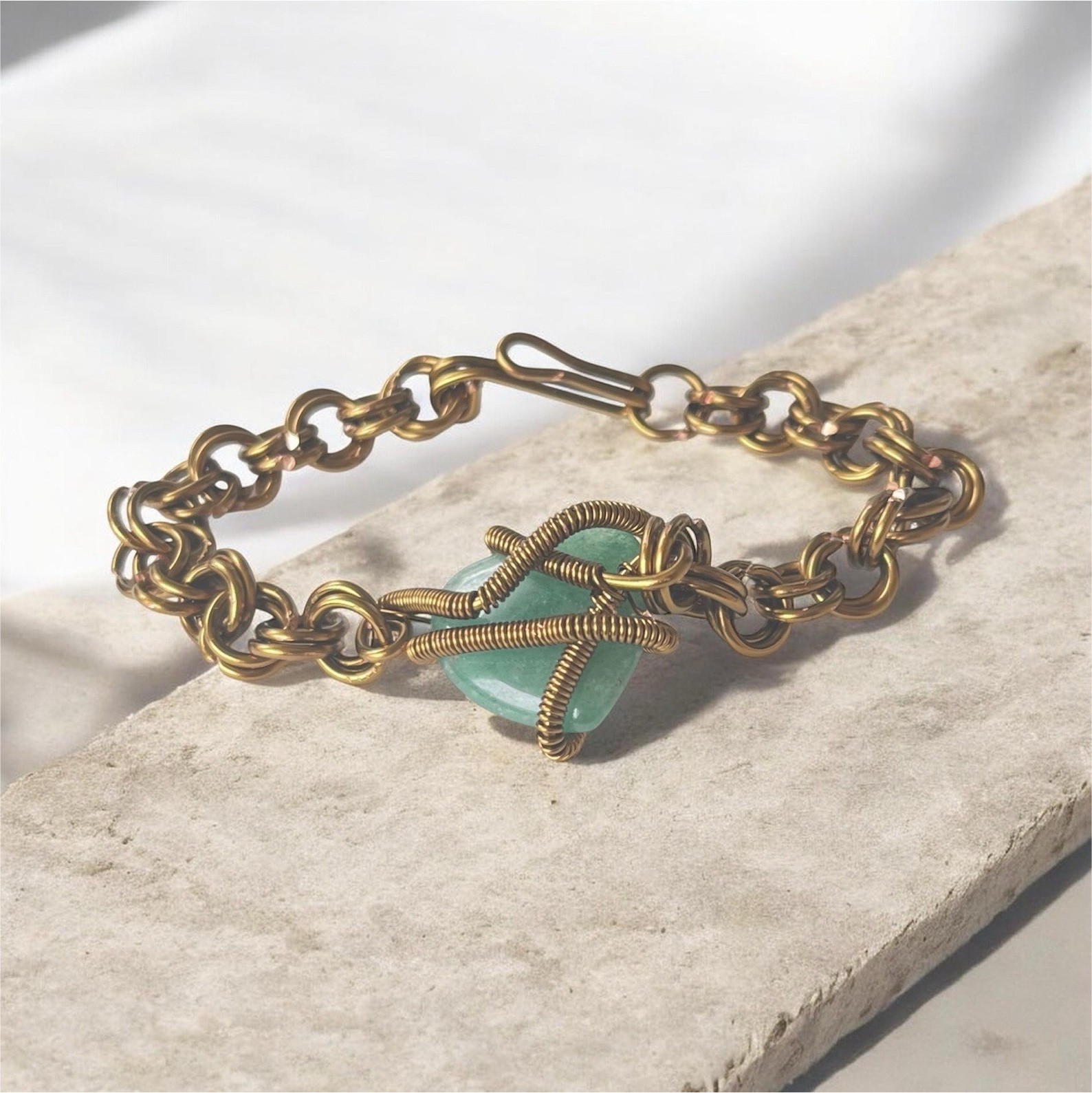 Copper Link Chain Dangle Charm Bracelet, Hook Closure, Copper Tone