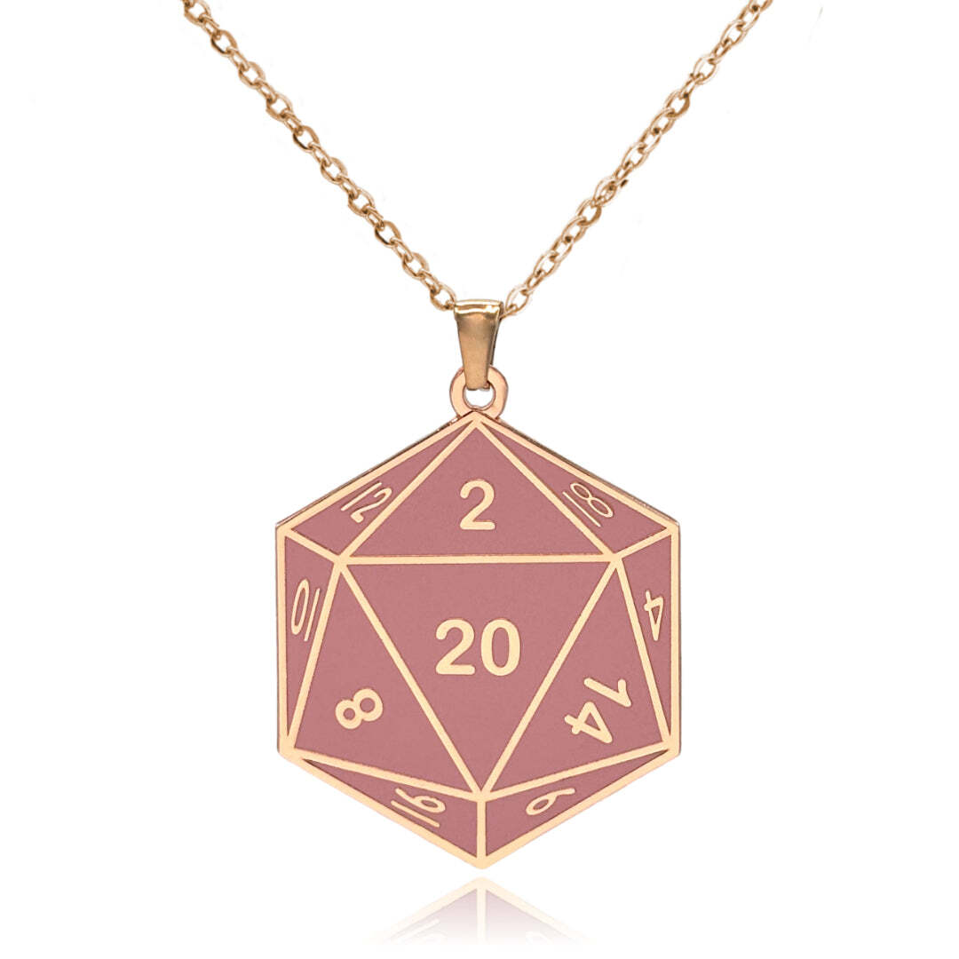D20 Dice Double Sided Enamel Pendant Necklace