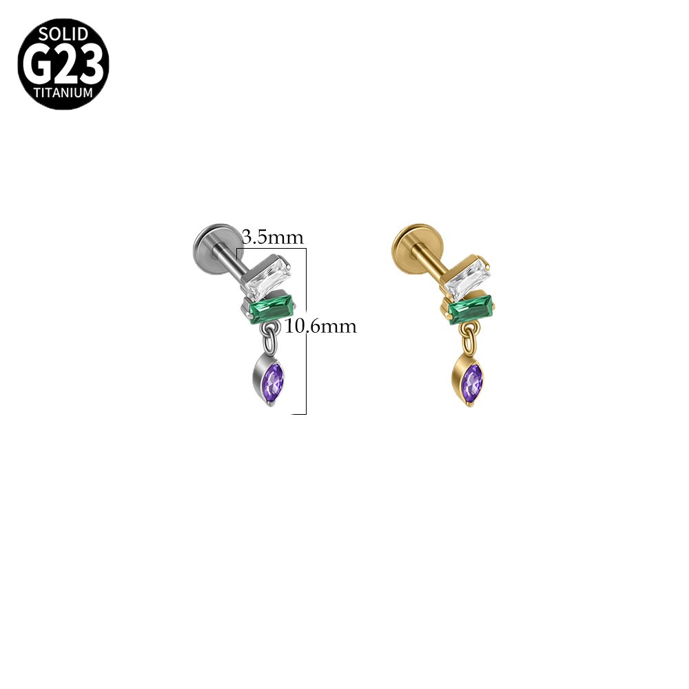 G23 Titanium Cartilage Stud Earring 16G Star/Chain Drop Labret Stud Ear Piercing