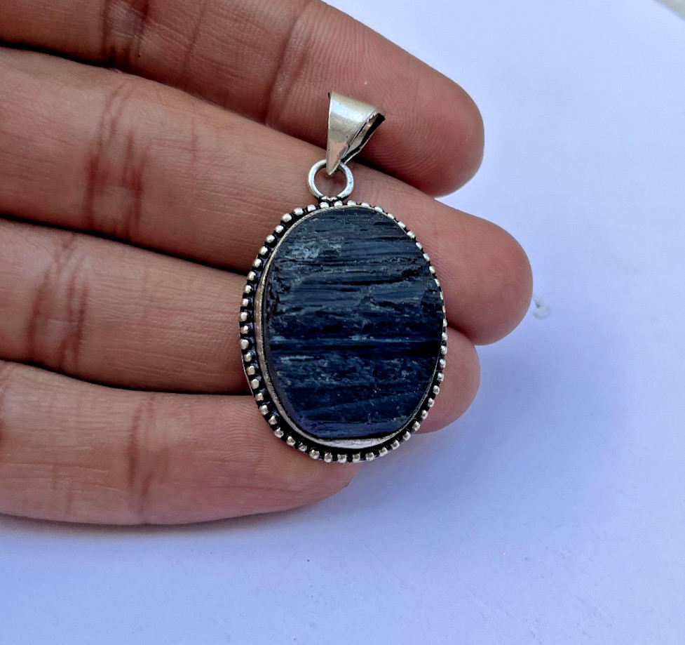 Raw Black Tourmaline Necklace Natural Protection Crystal Pendant 24 Inch