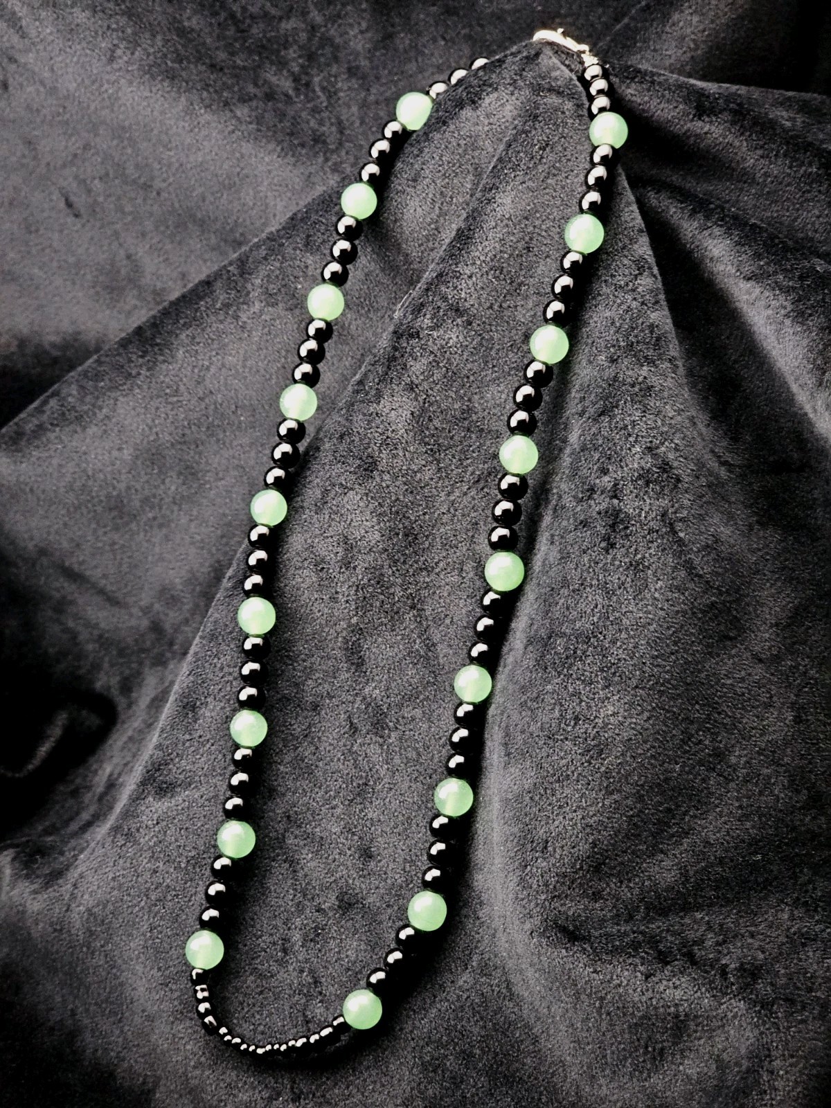 Vintage Aventurine & Onyx Necklace 19″ Polished Round Beads 30g