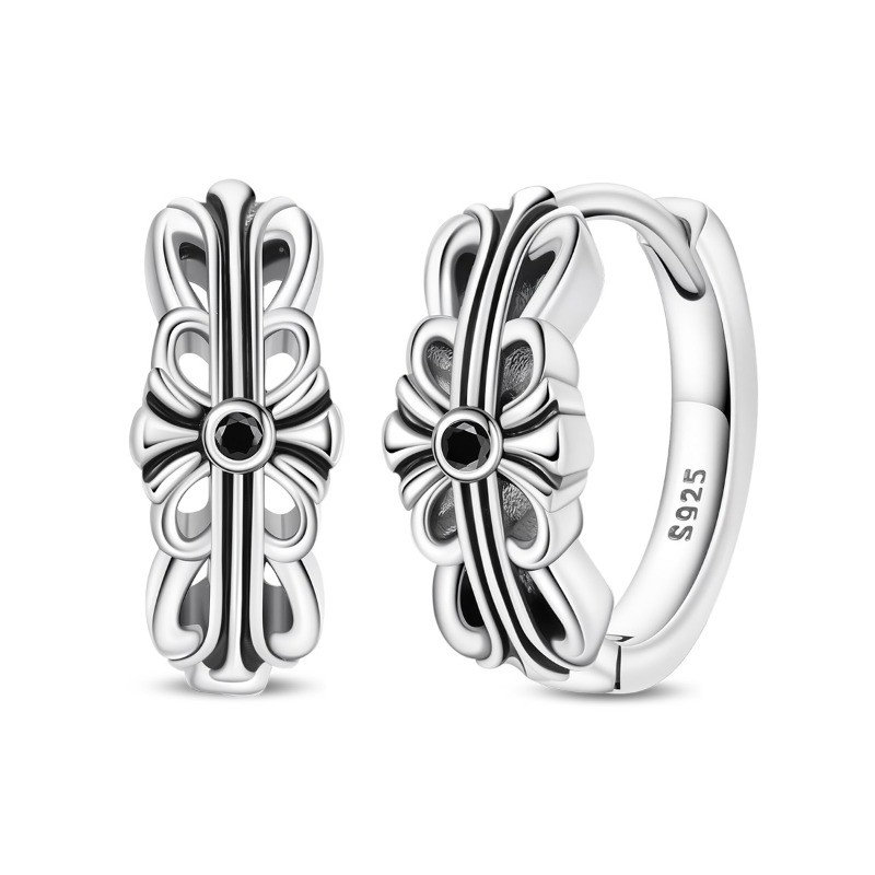 PANDACH Sterling Silver Vintage Pattern Earrings, Retro Hoops for Women Jewelry
