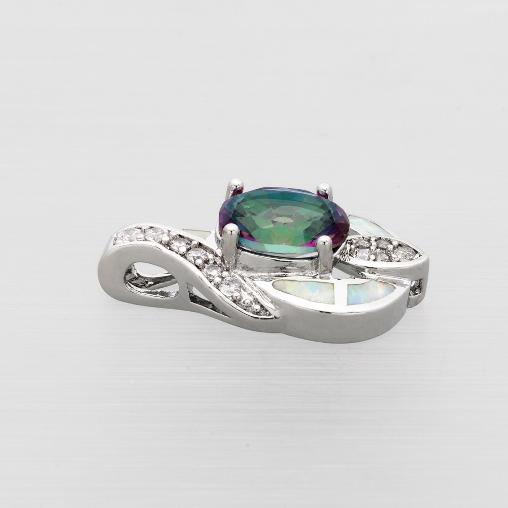 8×10 Oval Mystic Topaz White Fire Opal Silver Jewelry Women Necklace Pendant