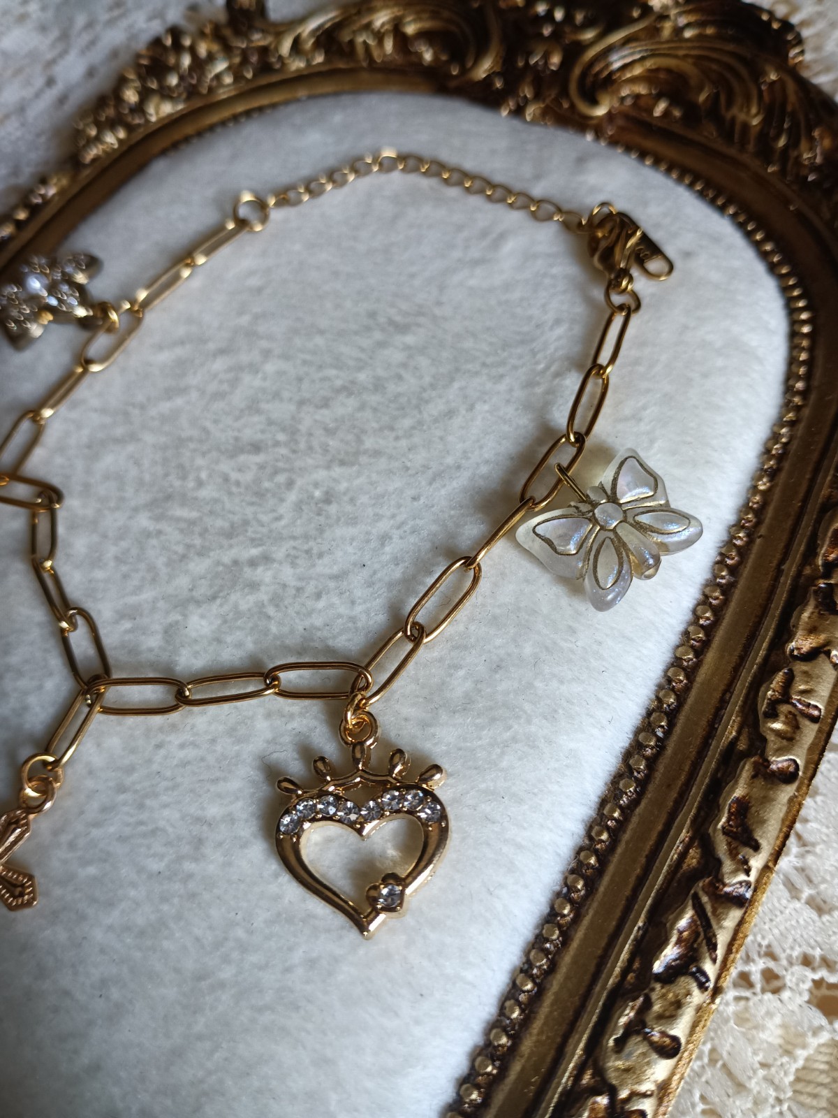 Handmade Link Charm Necklace Cross Pendant Clear Round Rhinestones Lobster