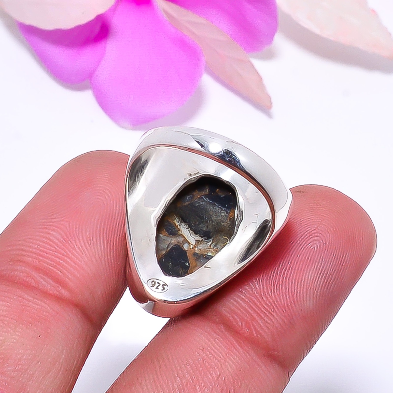 Copper Black Obsidian With Abalone 925 Sterling Silver Ring S.7.5 R115212