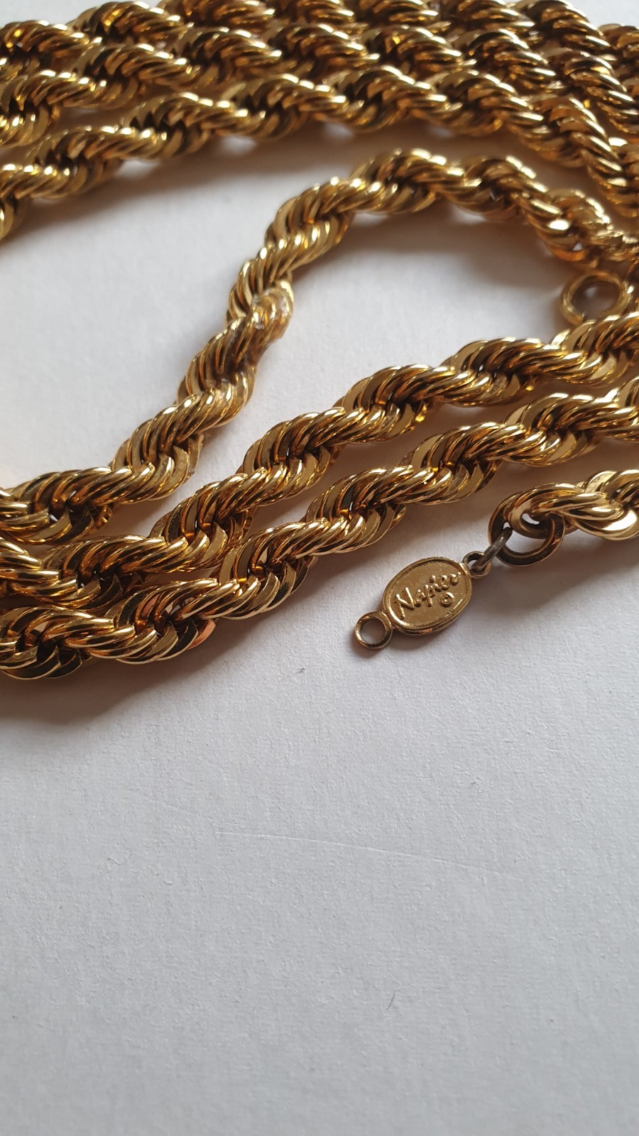 Vintage NAPIER Gold Tone Rope Chain Necklace 75cm Heavy 69g Long Opera Signed