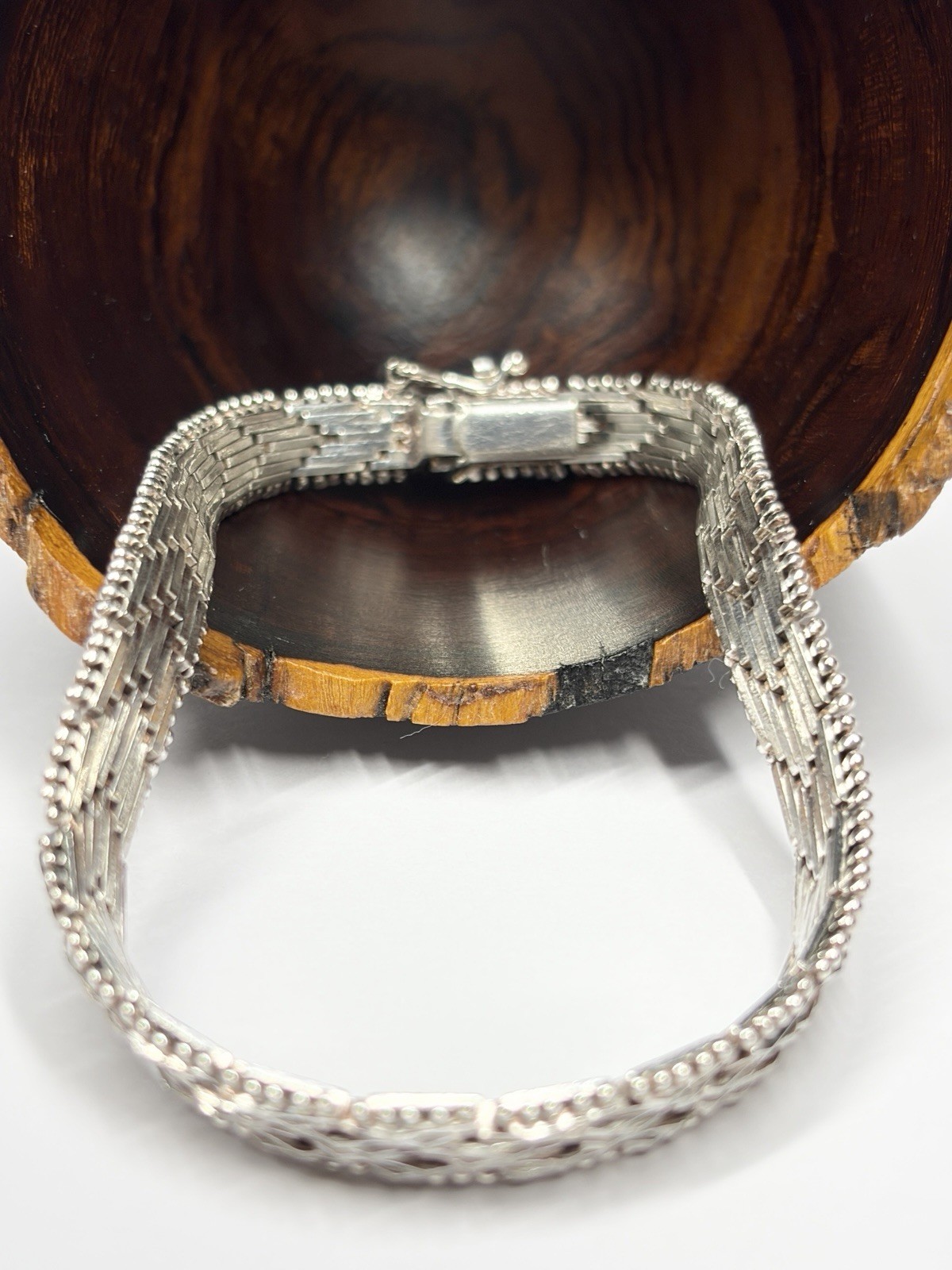 Vintage SU Italy 925 Sterling Silver Woven Flat Riccio Chain Bracelet 7.5” 15.7g
